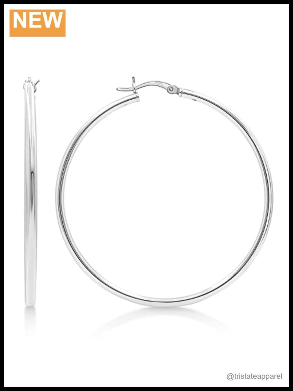 Sterling Silver Hoop Earrings Round Tube Nickel Free 50mm